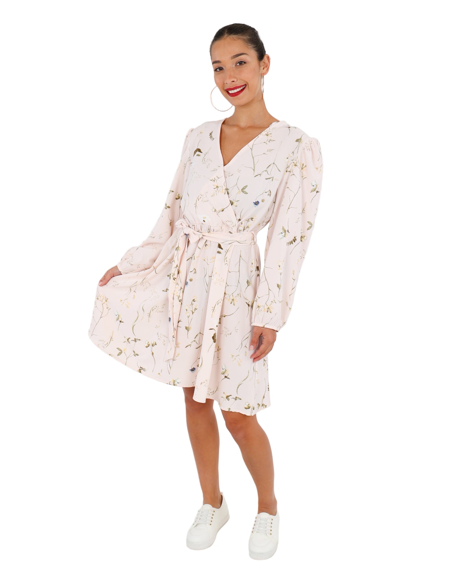 Long Sleeve Floral Wrap Mini Dress