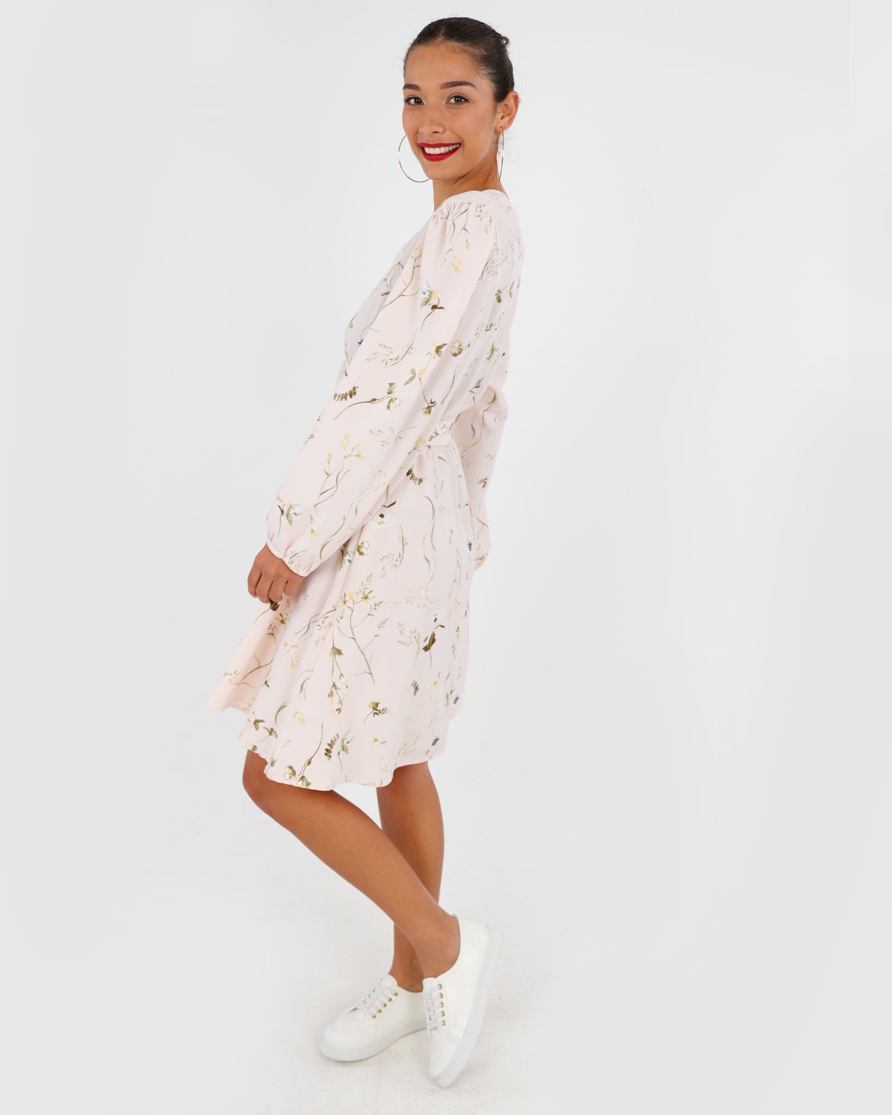 Long Sleeve Floral Wrap Mini Dress