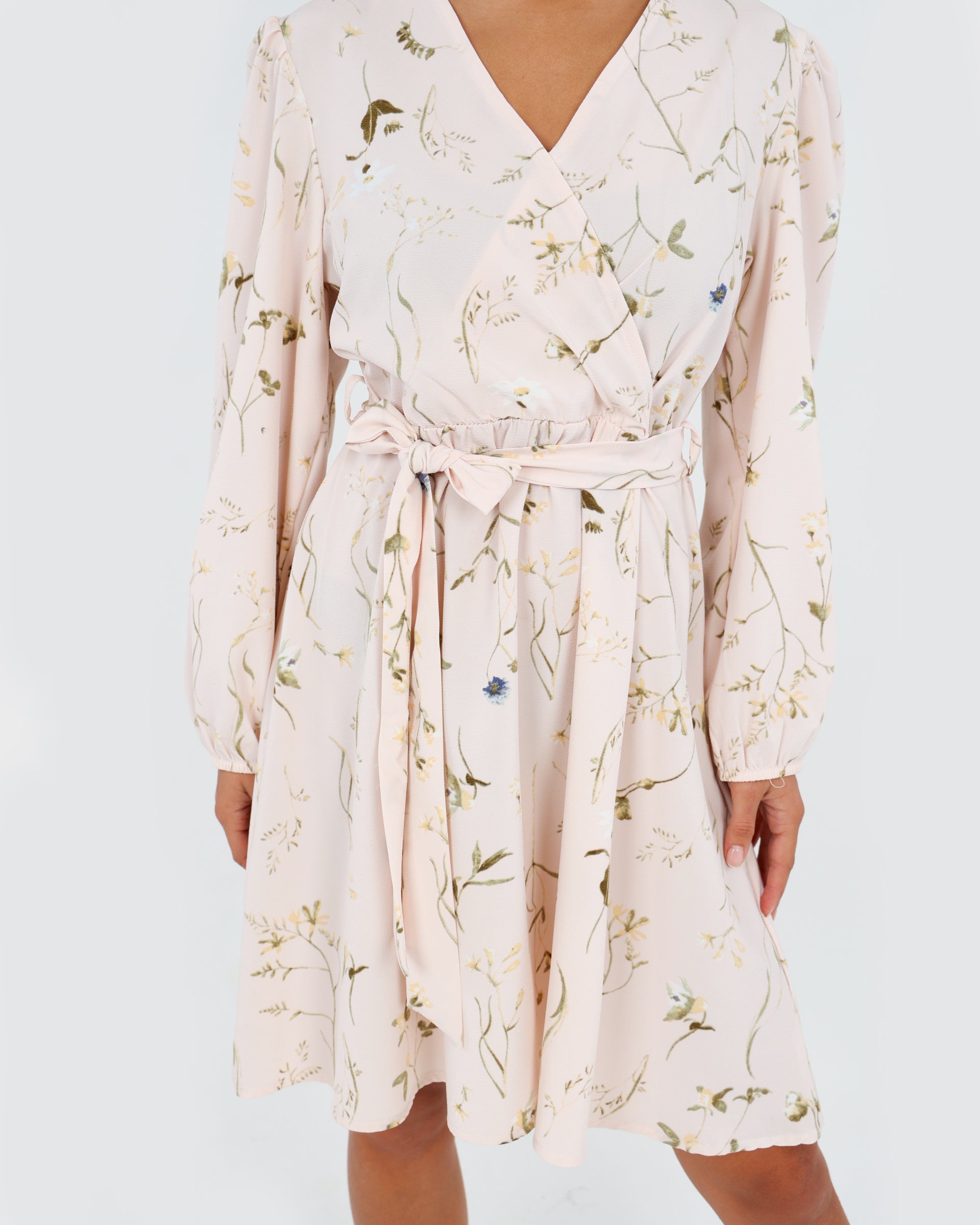 Long Sleeve Floral Wrap Mini Dress