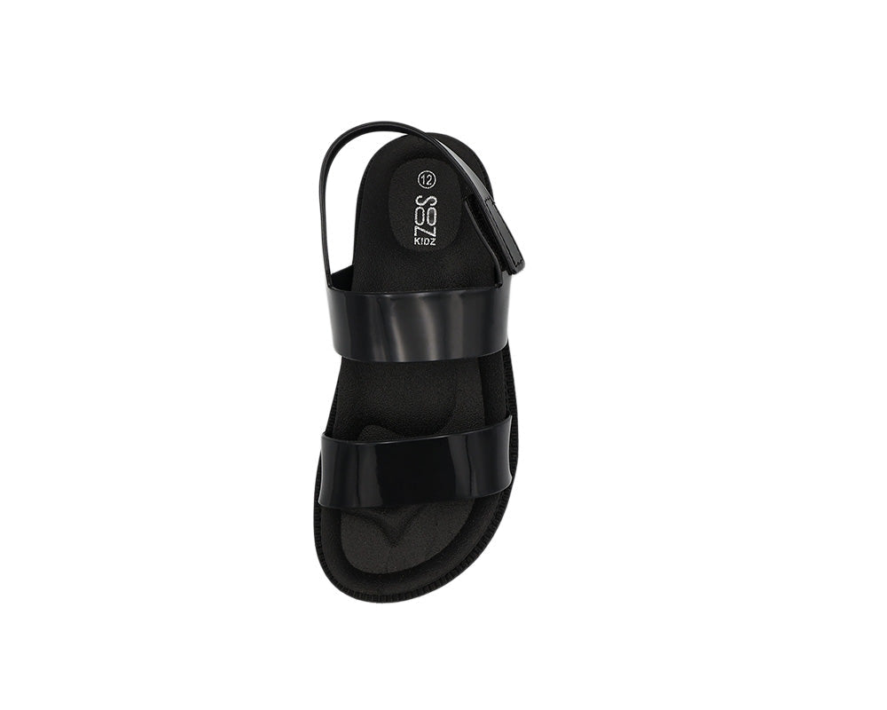 Girls Black Velcro Double Band Chunky Slide