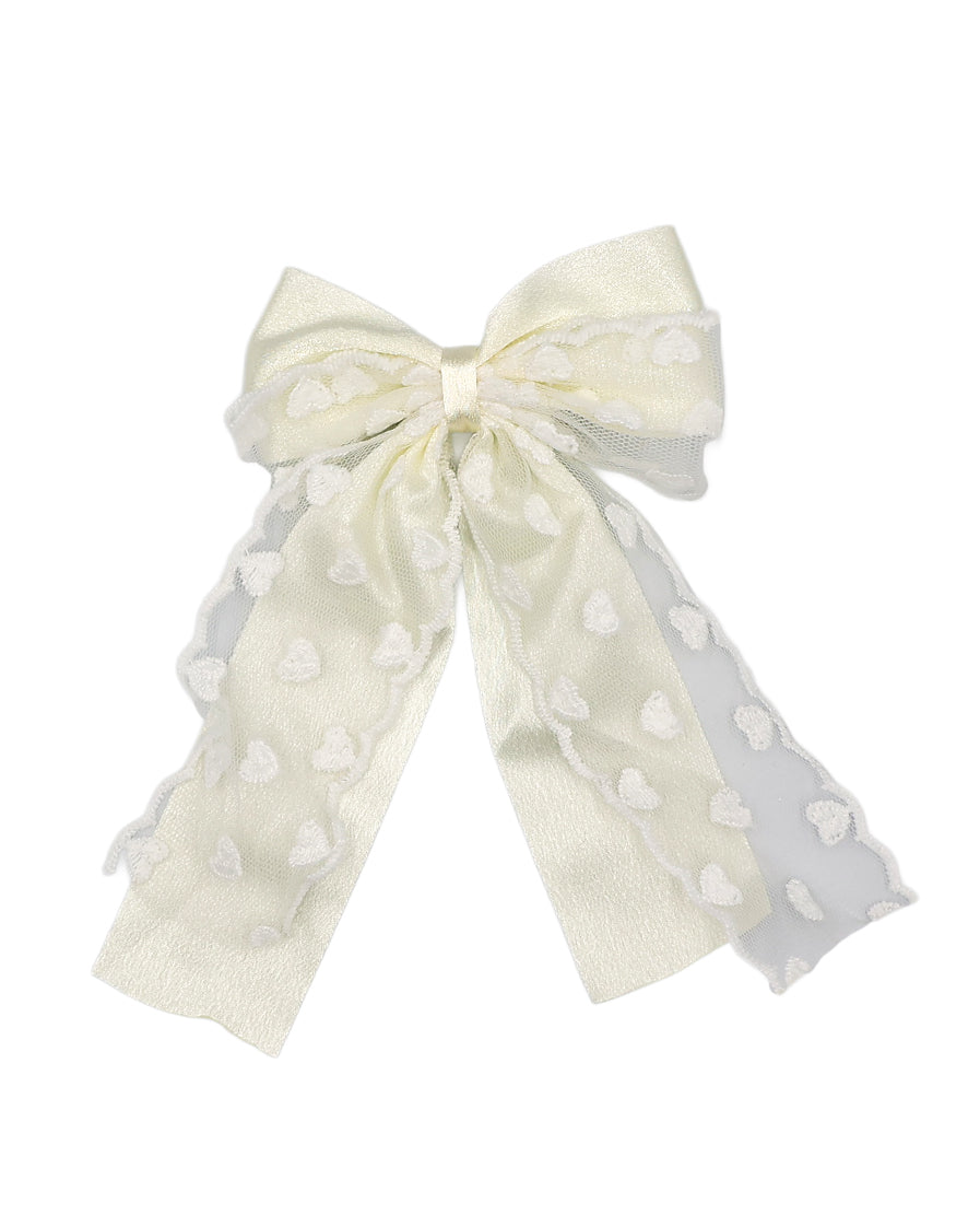 Cream Heart Lace Bow Hair Clip