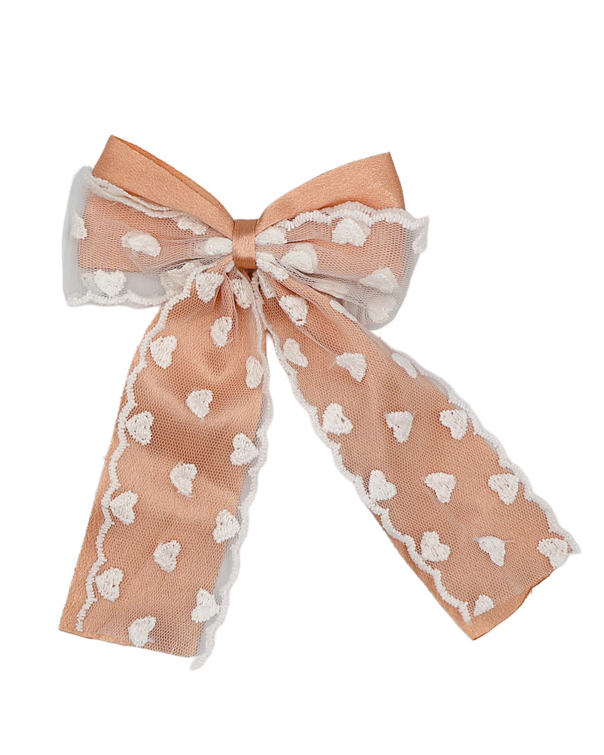 Peach Heart Lace Bow Hair Clip