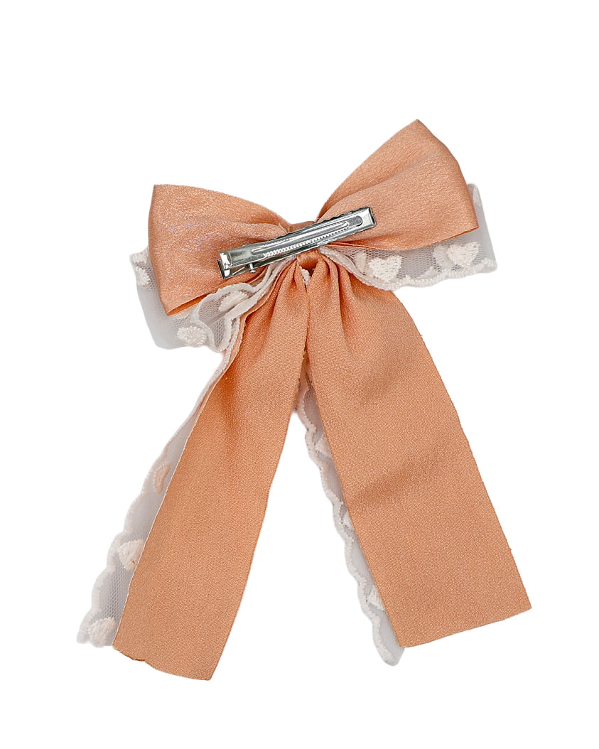 Peach Heart Lace Bow Hair Clip