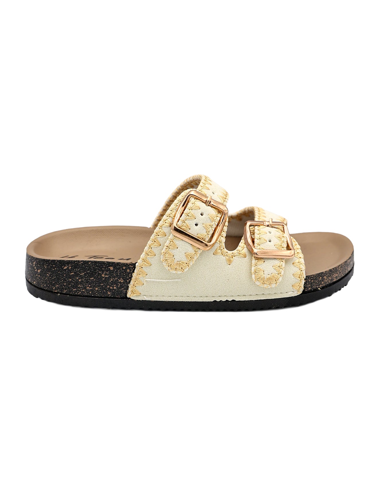 Girls White Stitch Detail Double Buckle Slide