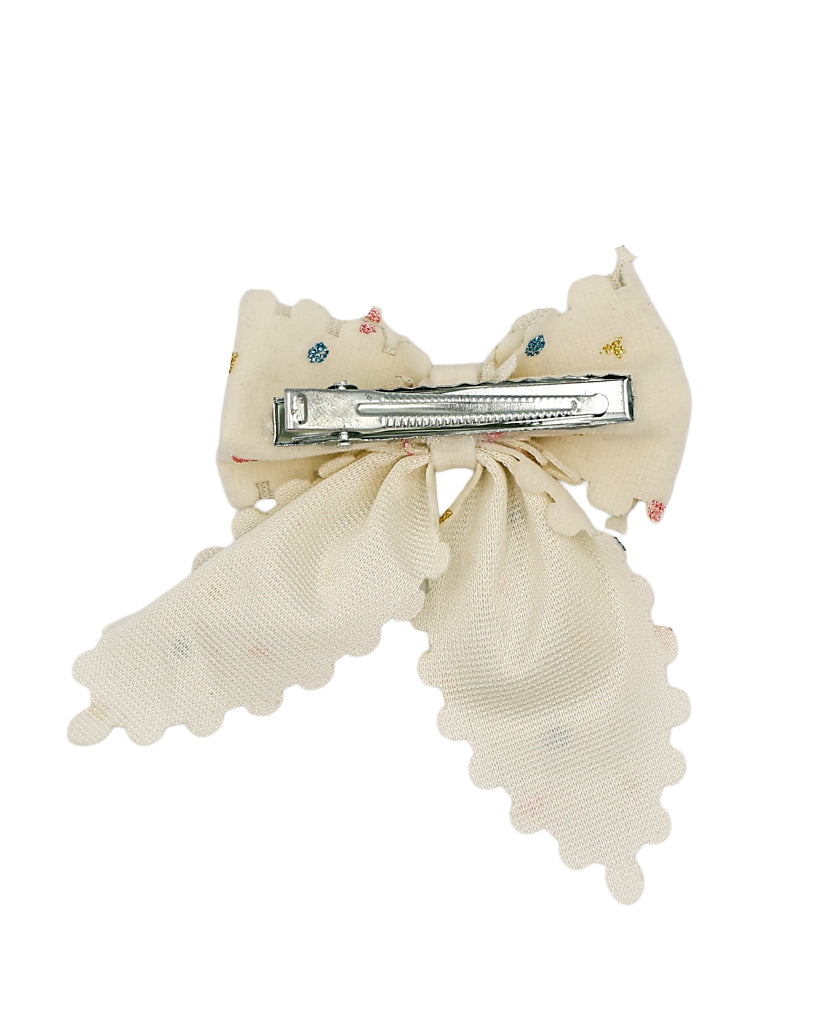 Multi Colour Glitter Dot Cream Hair Bow