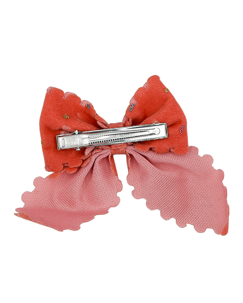 Pink Glitter Dot Cream Bow Hairclip