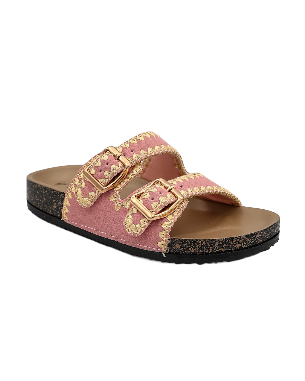 Girl Pink Stitch Detail Double Buckle Slide
