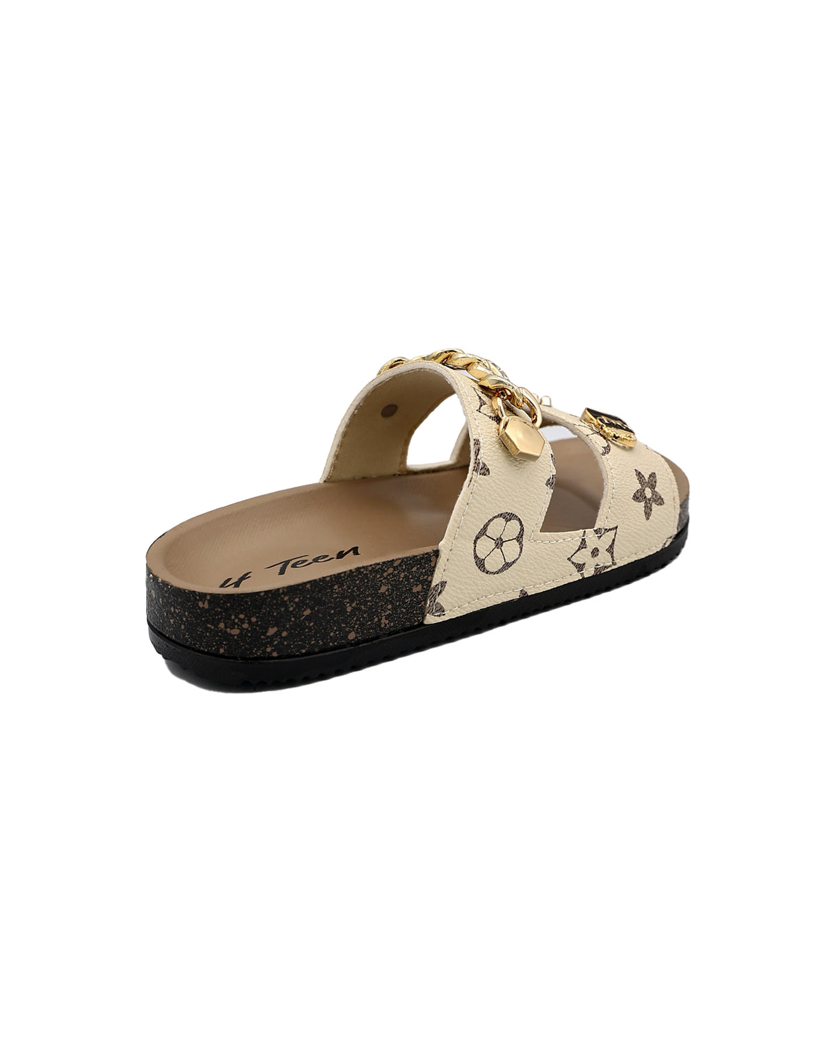 Girls Beige Double Band Charm Detail Slide