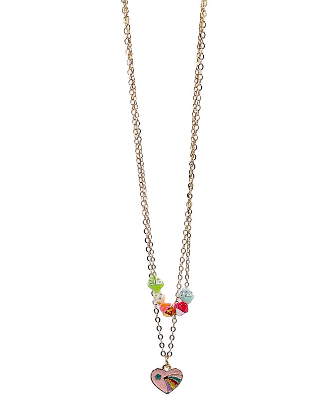 Gold Double Chain Rainbow Heart Necklace