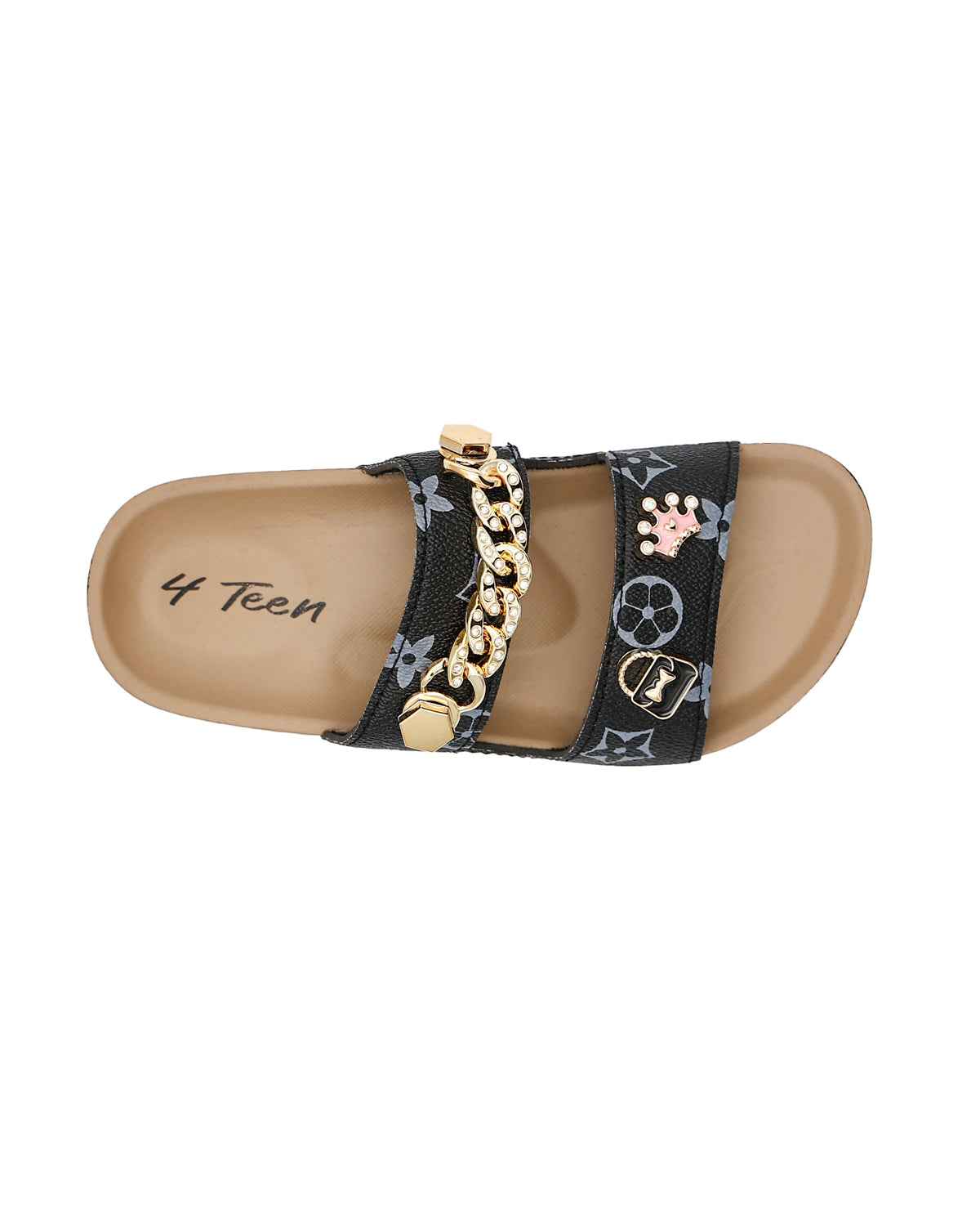Girls Black Double Band Charm Detail Slide