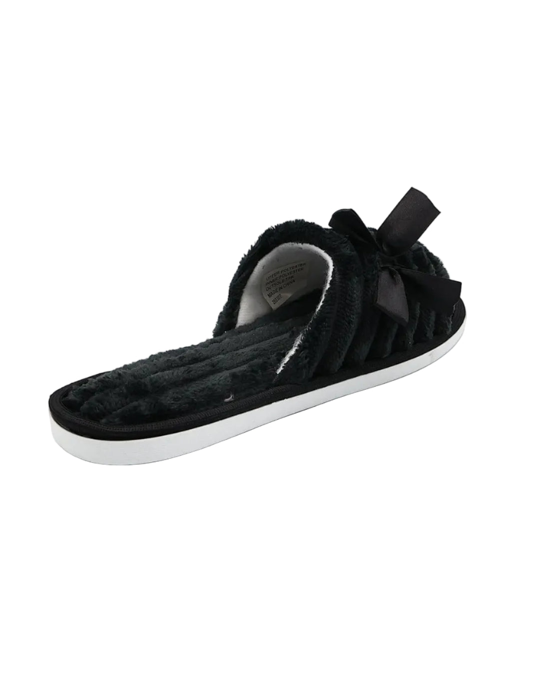 Black Satin Bow Plush Band Slippers