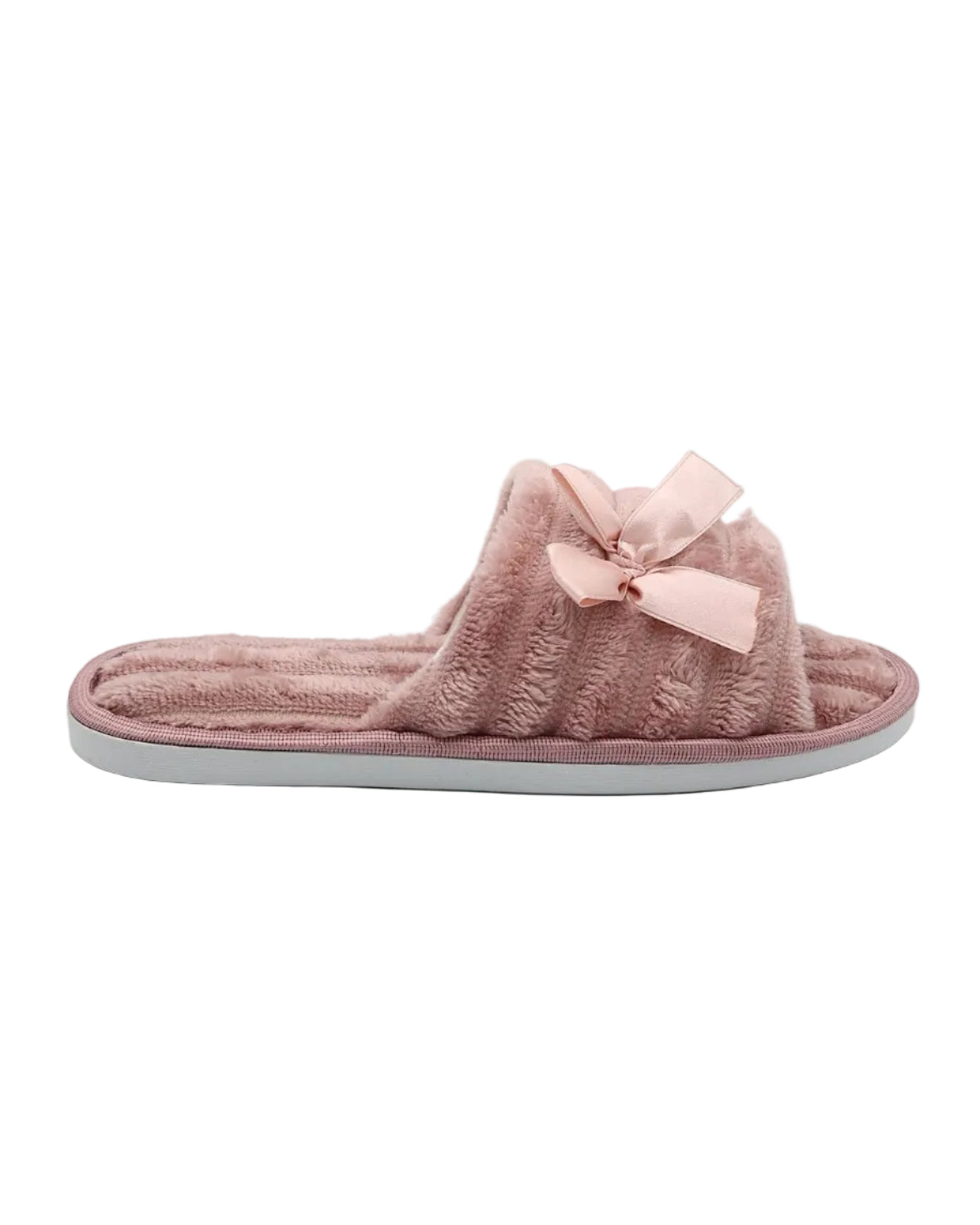Mink Satin Bow Plush Band Slippers