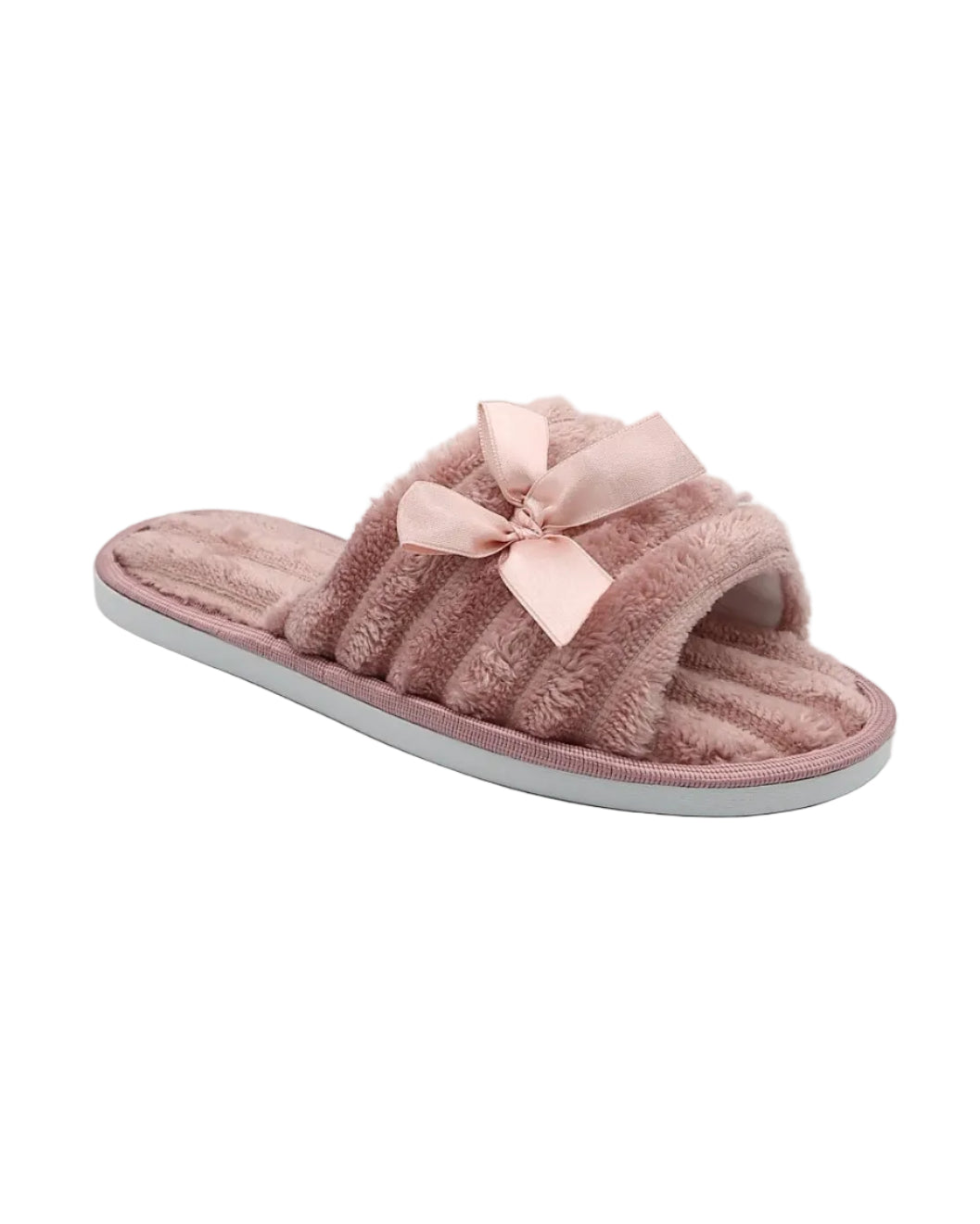 Mink Satin Bow Plush Band Slippers