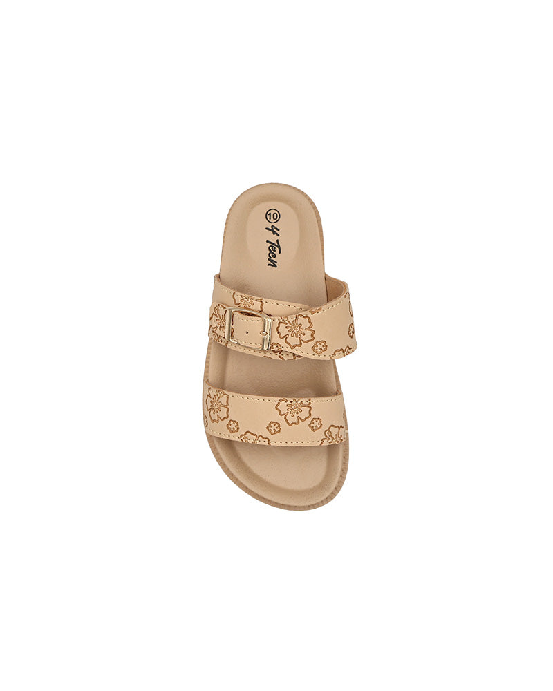 Girls Flower Print Double Buckle Chunky Slide