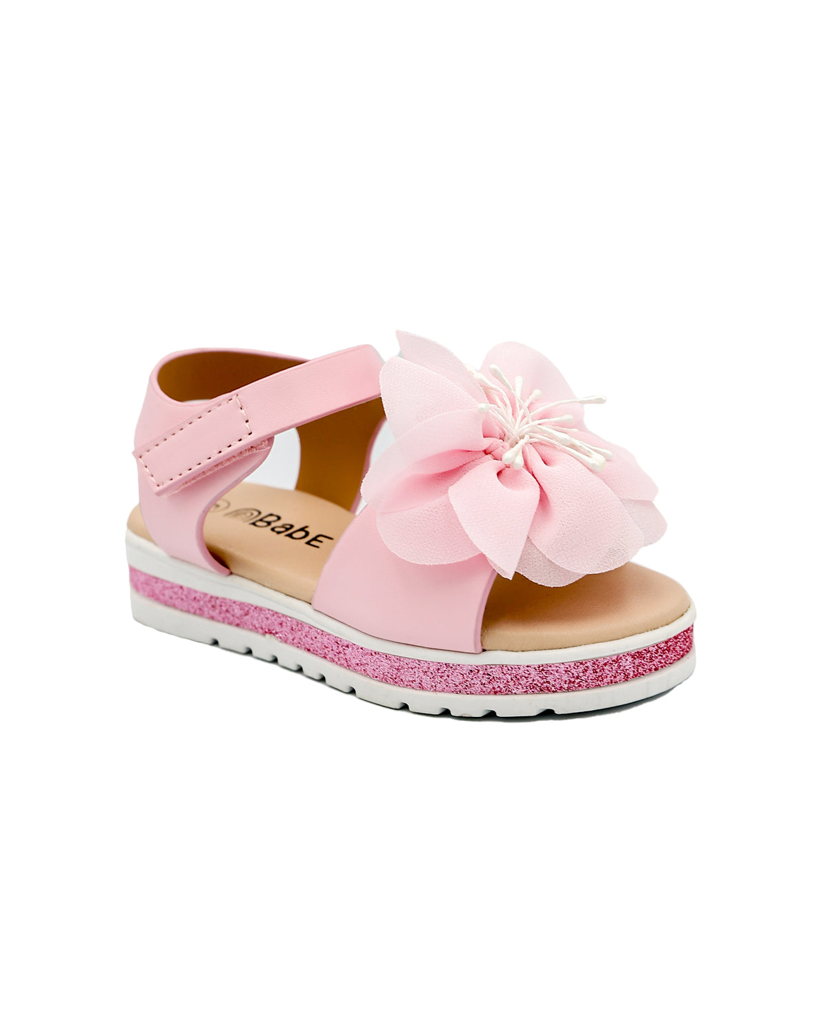 Girls Pink Flower Detail Cleated Glitter Sandals