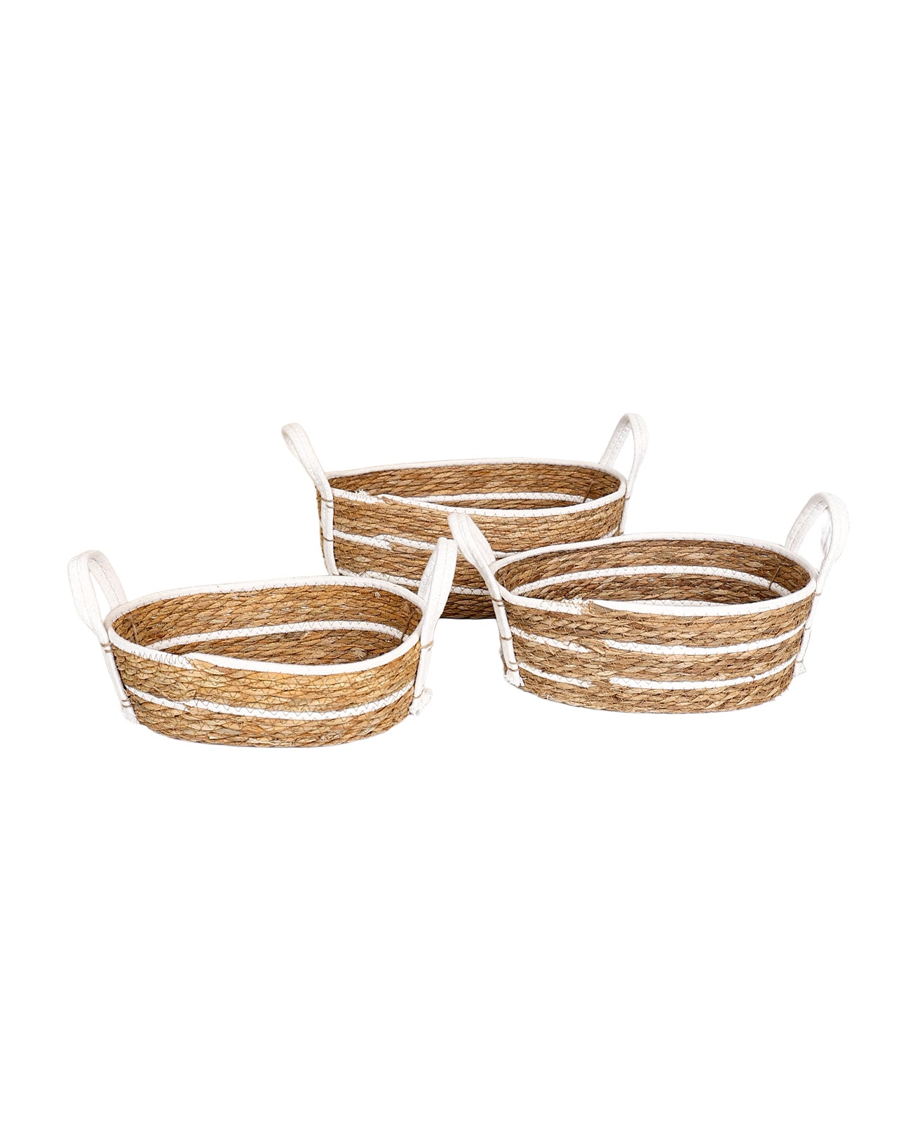 Small Natural & White Oval Bulrush Basket
