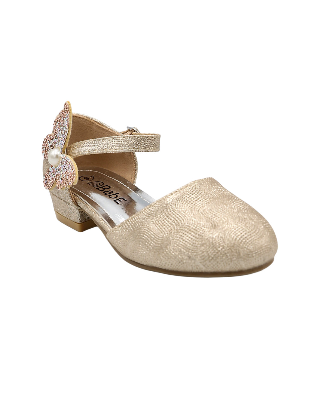 Girls Gold Shimmer Butterfly Court Sandals
