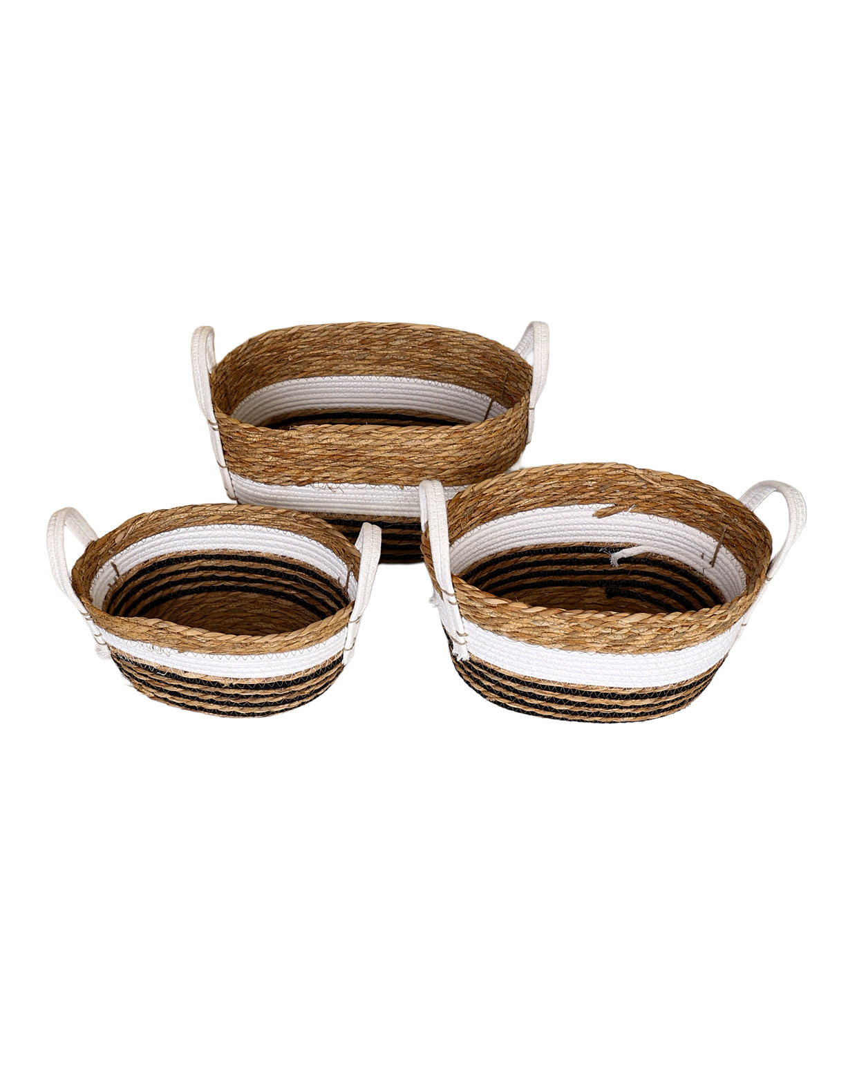 Large Multi-Band Bulrush Oval Tubby Basket
