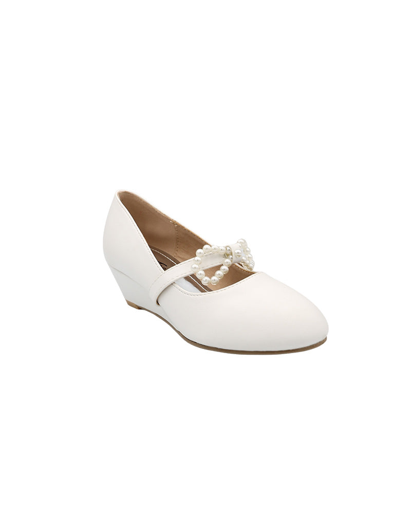 Girls Pearl Bow Detail Wedge Court