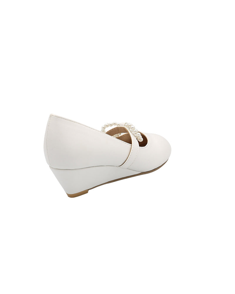 Girls Pearl Bow Detail Wedge Court