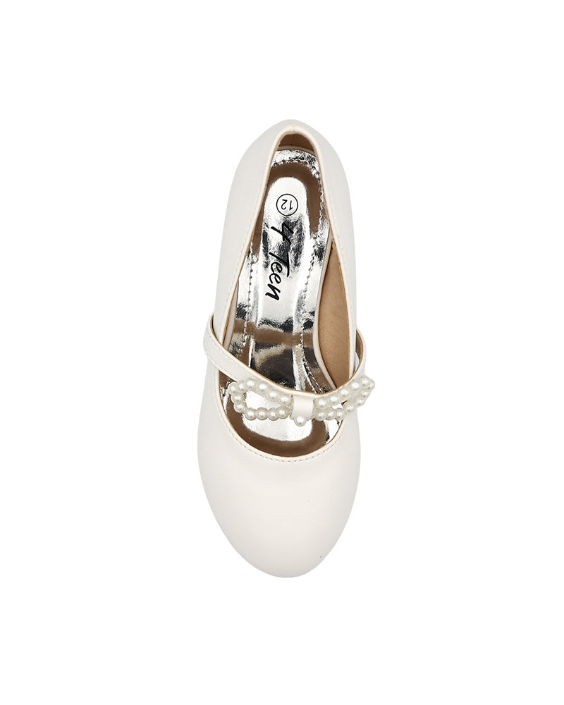Girls Pearl Bow Detail Wedge Court