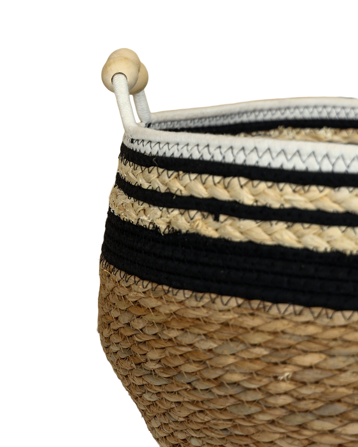 Large Black & White Border Trim Bulrush Basket