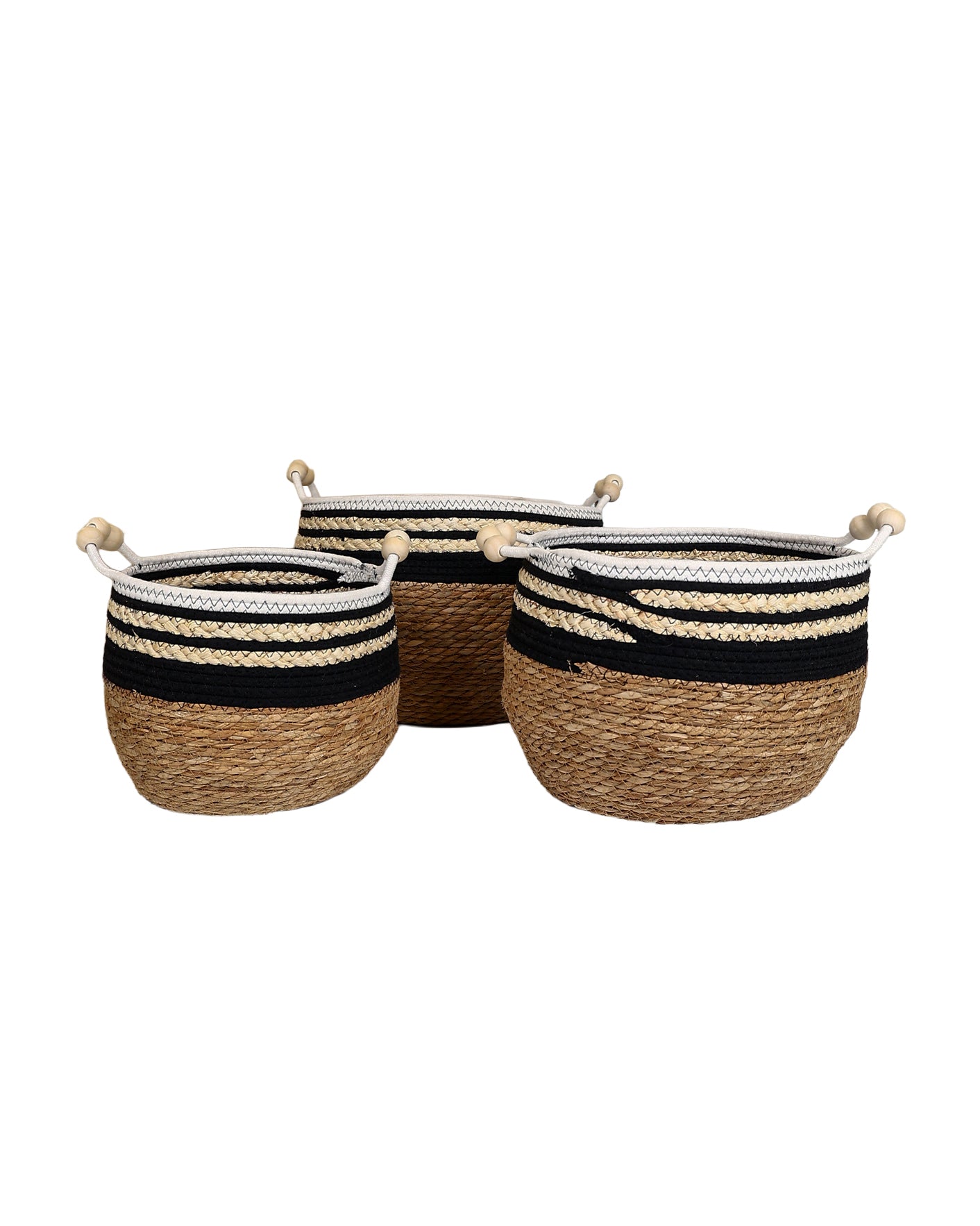 Small Black & White Border Trim Bulrush Basket