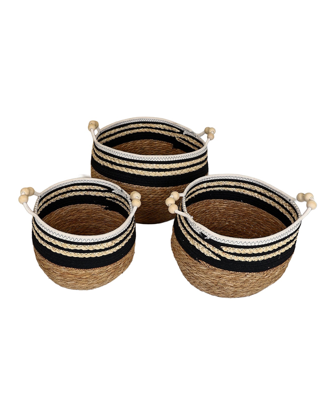Small Black & White Border Trim Bulrush Basket