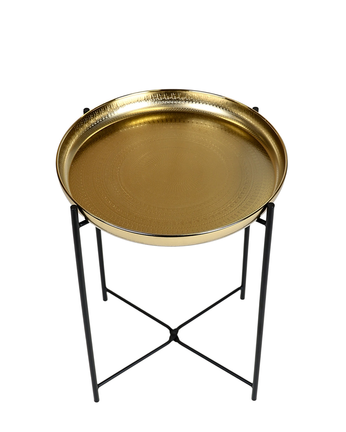 Brass & Black Round Cross Over End Table