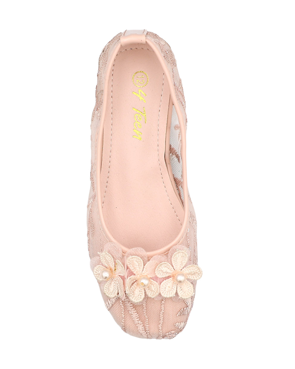 Girls Pink Lace Court Shoes