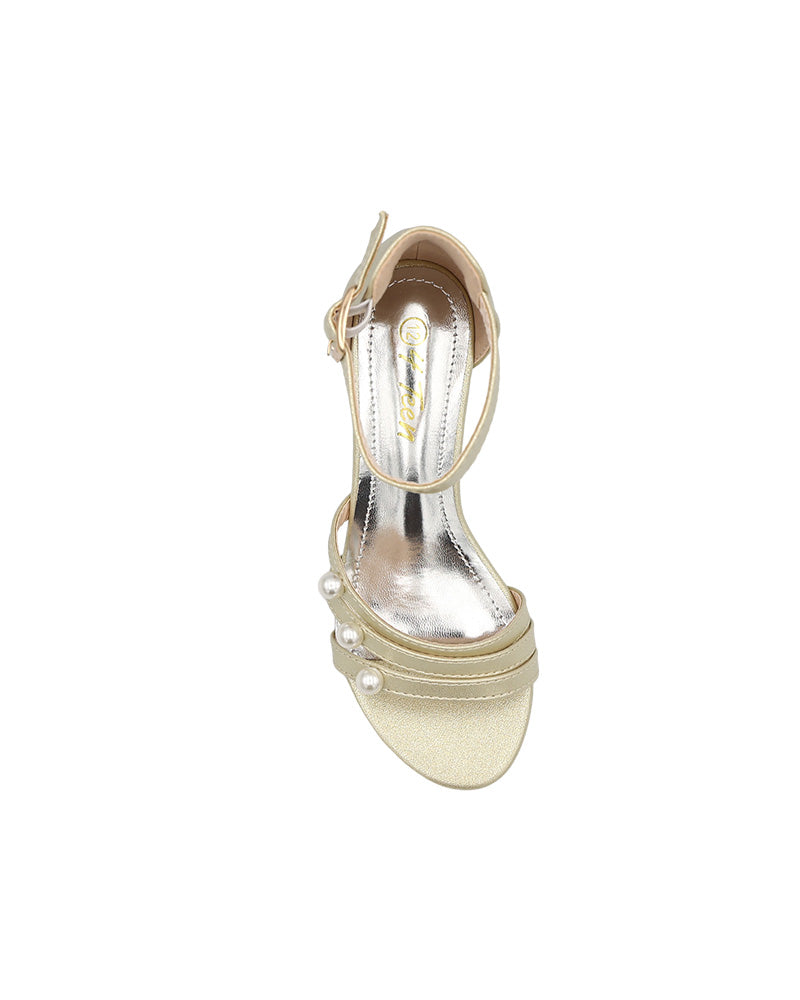 Girls Pearl Detail Strappy Wedge Heel