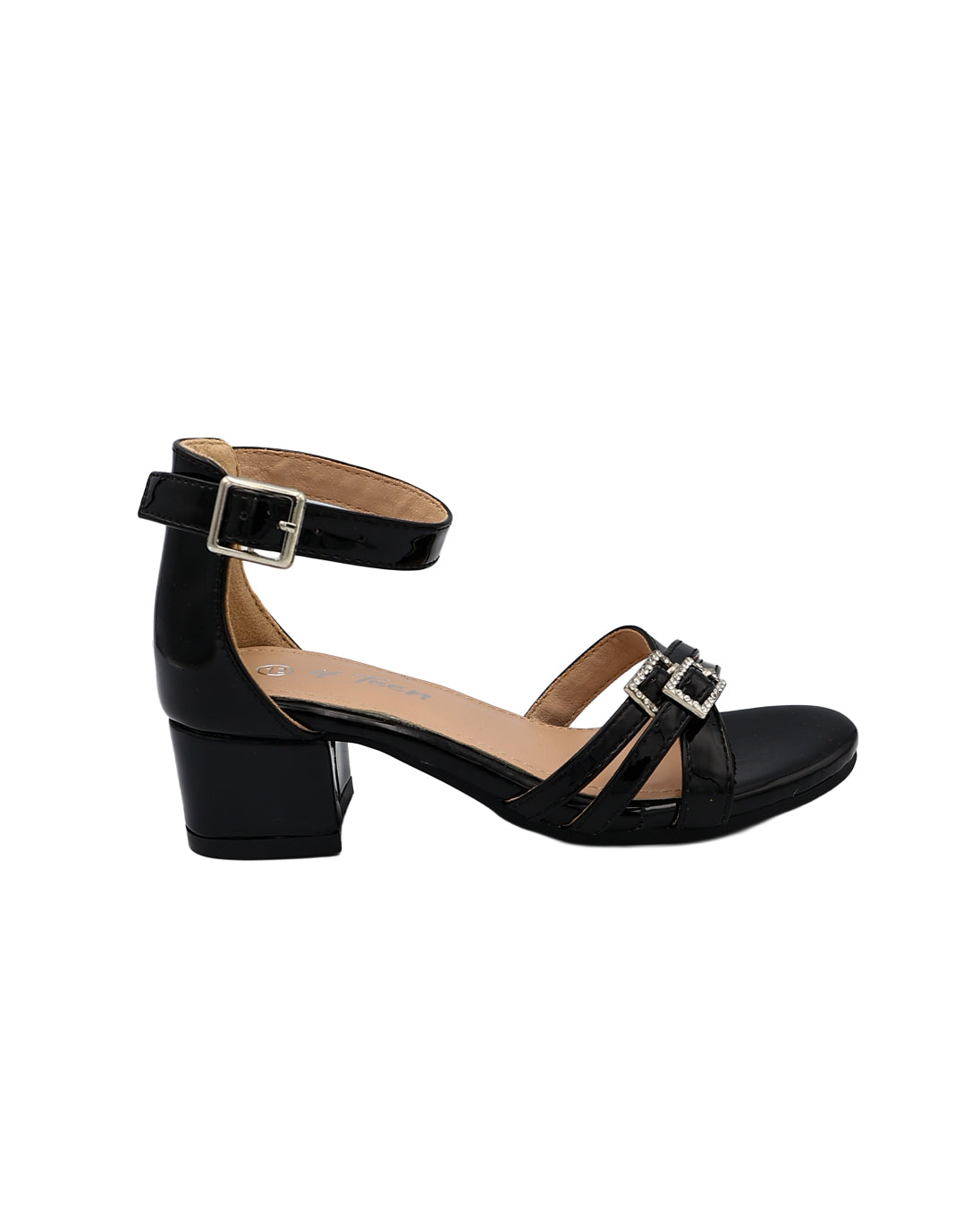 Girls Black Strappy Block Heel Party Sandals