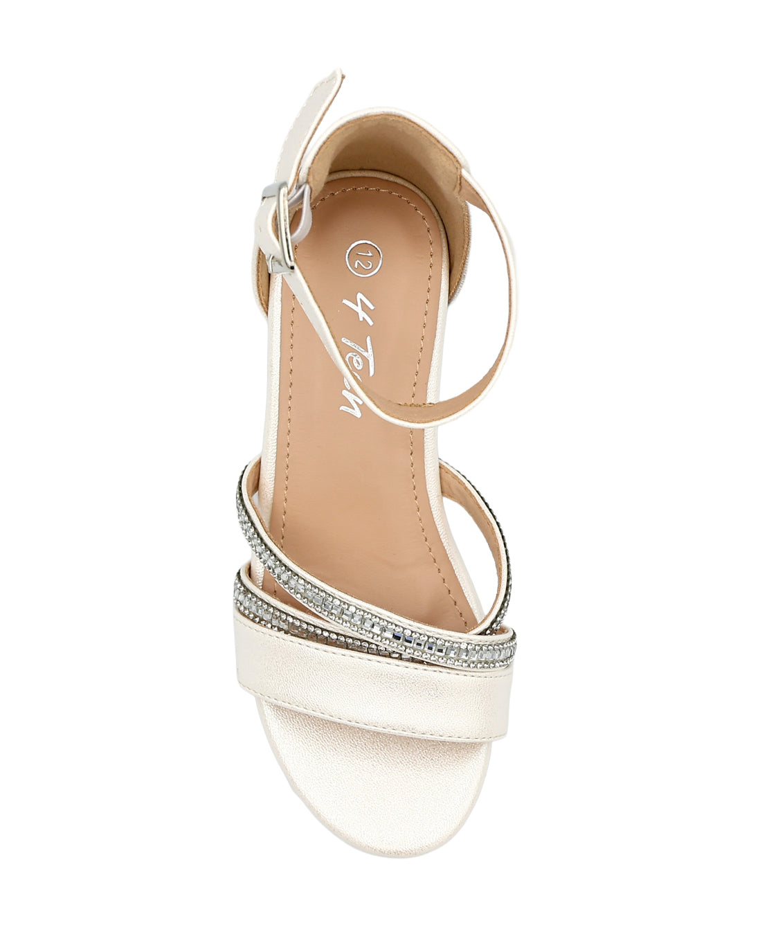 Girls Embellished Crossover Strap Detail Block Heel