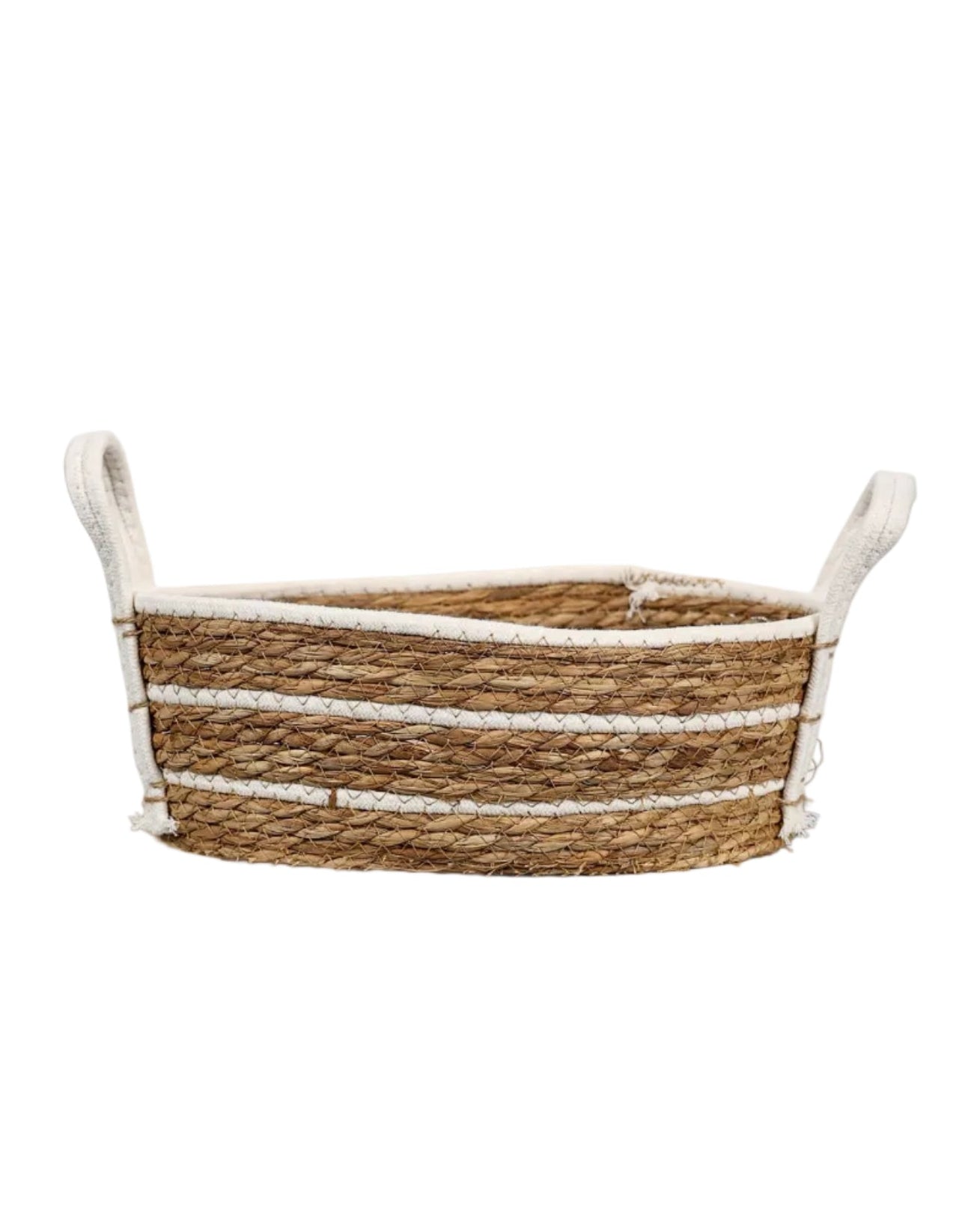 Small Natural & White Oval Bulrush Basket