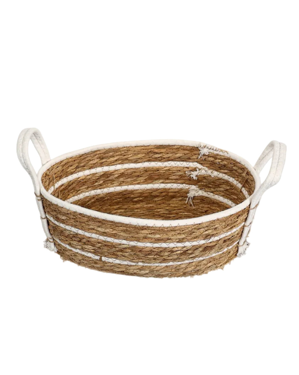 Small Natural & White Oval Bulrush Basket