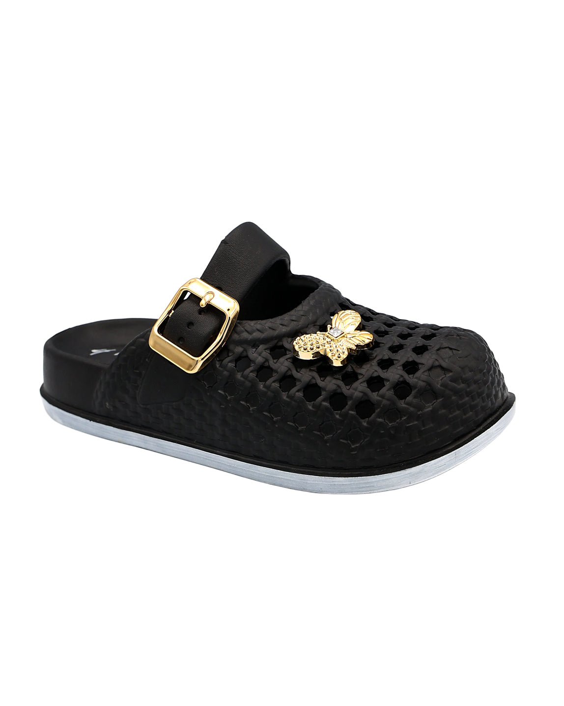 Girls Black Embellished Weave Detail Mule