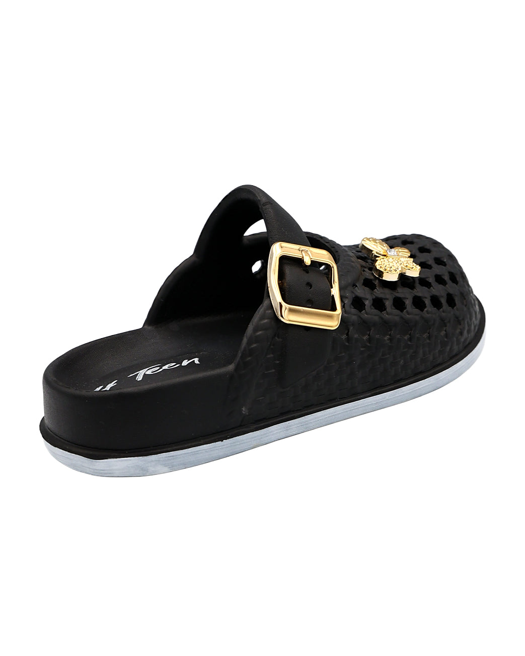 Girls Black Embellished Weave Detail Mule