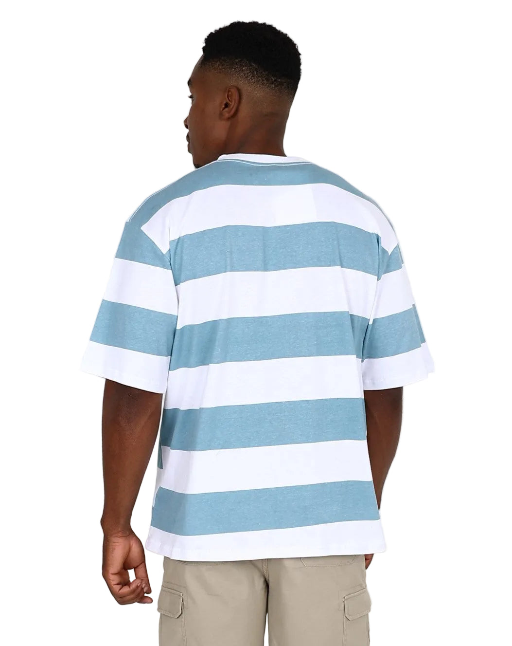 Short Sleeve Steel Blue Wide Stripe Cotton T-shirt