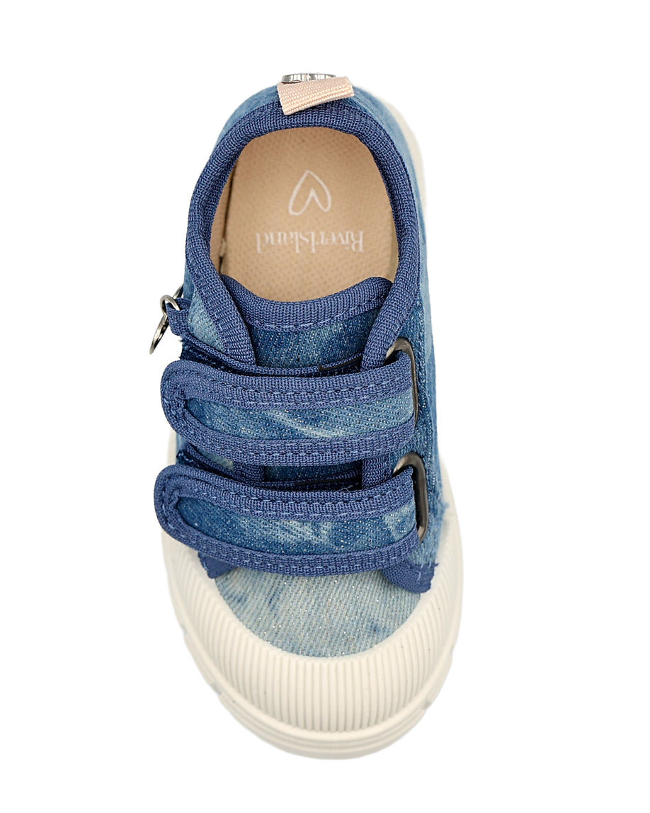Girls Denim Double Velcro Cleated Toecap Sneaker