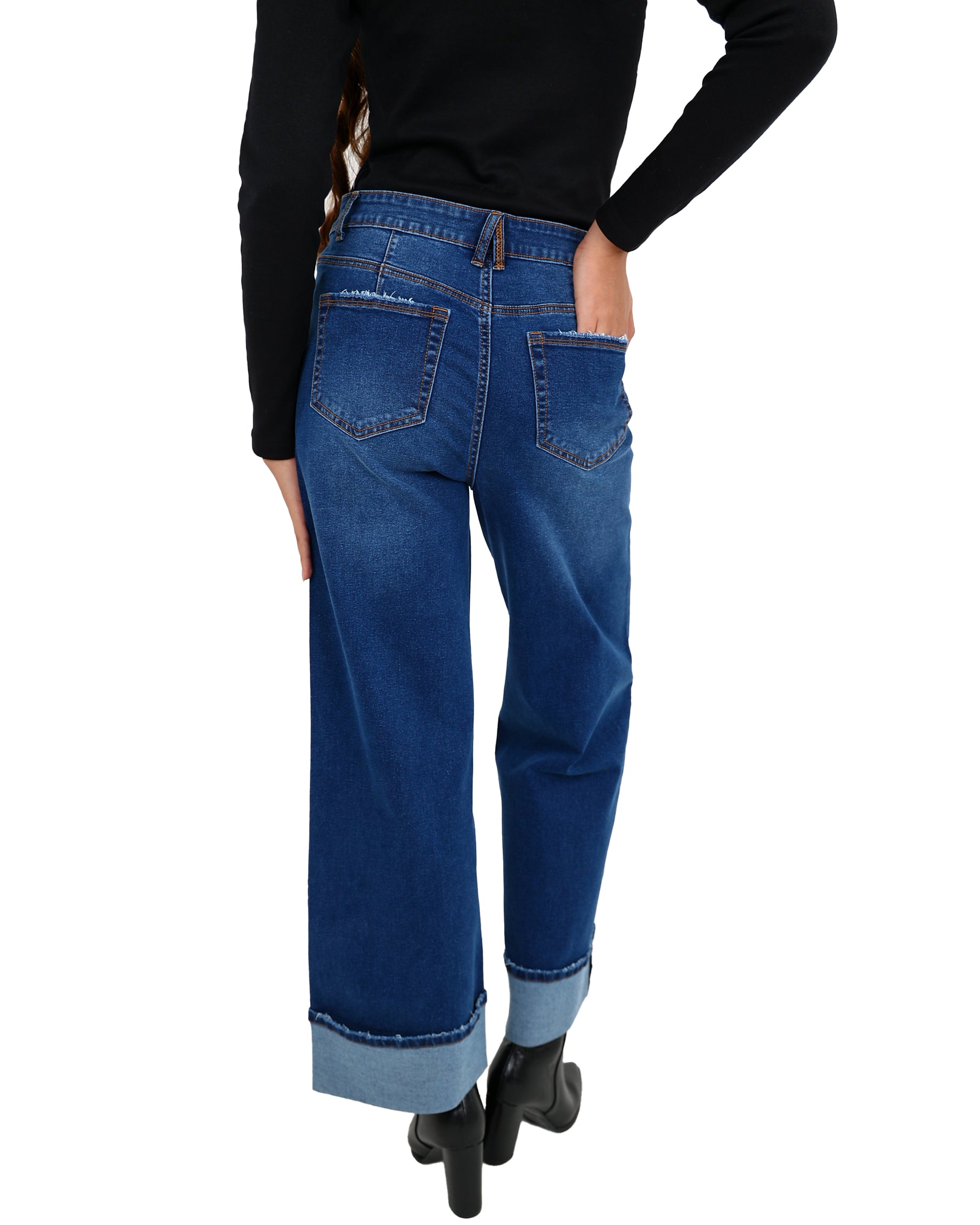 Dark Indigo Wide Leg Turn Up Jeans