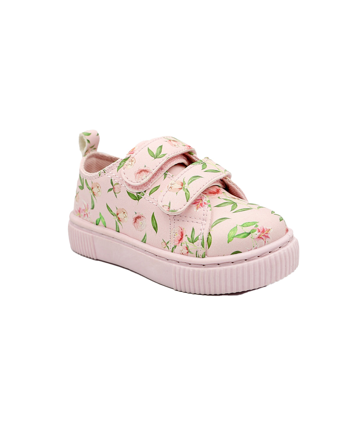 Girls Pink Double Velcro Floral Print Sneaker