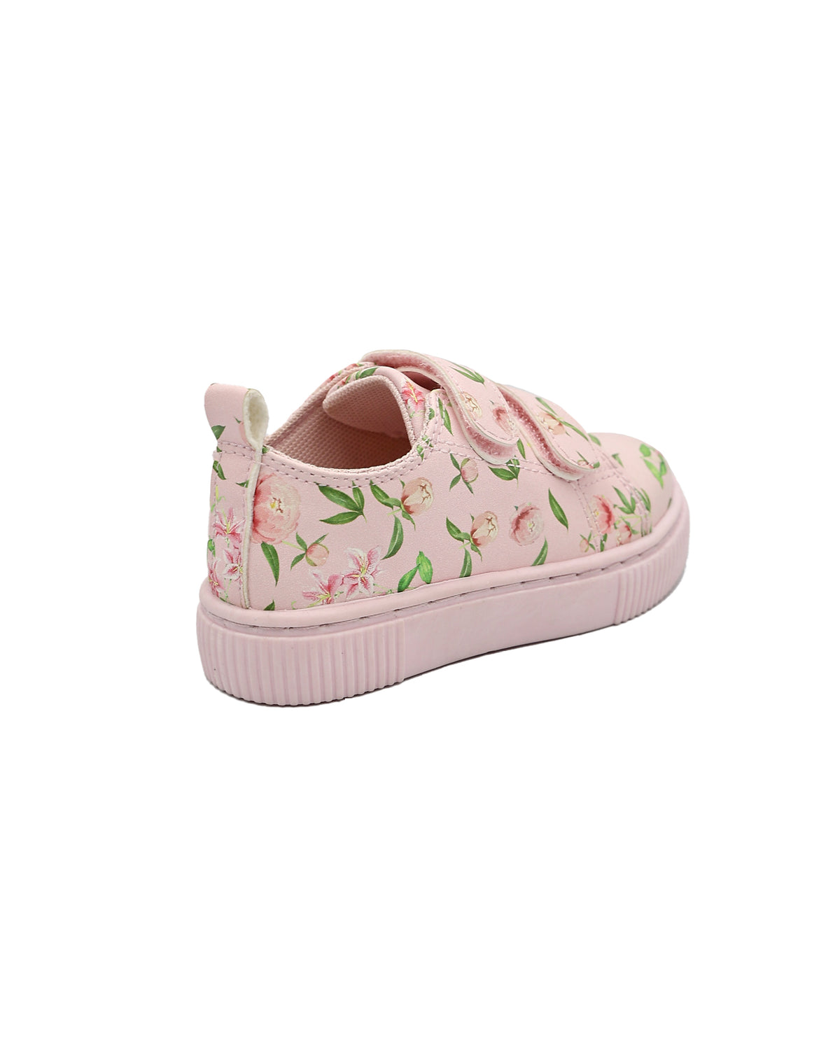 Girls Pink Double Velcro Floral Print Sneaker
