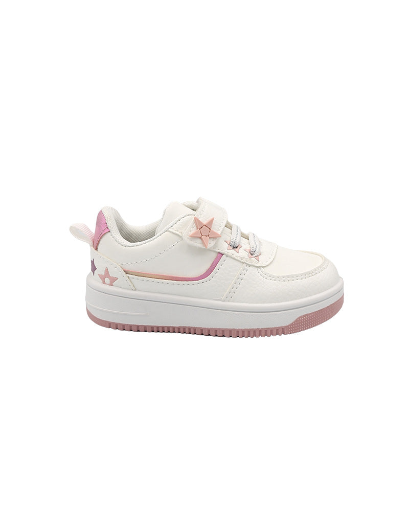Girls White & Pink Star Detail Velcro Sneakers