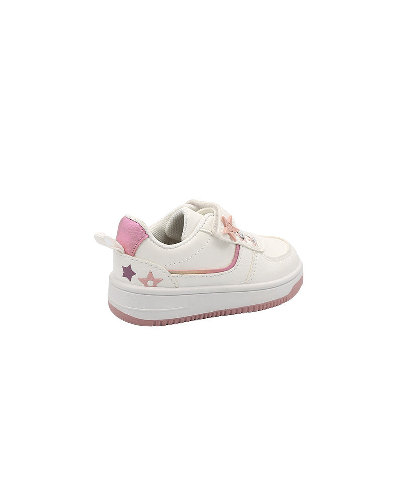 Girls White & Pink Star Detail Velcro Sneakers