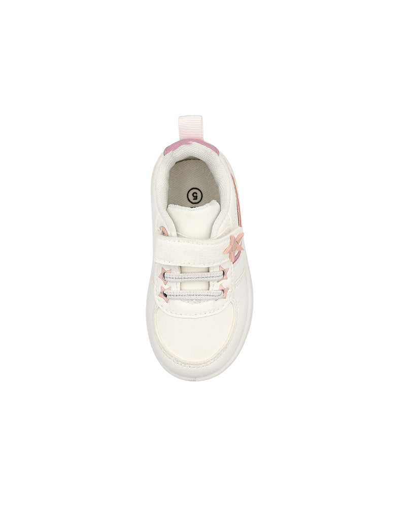 Girls White & Pink Star Detail Velcro Sneakers