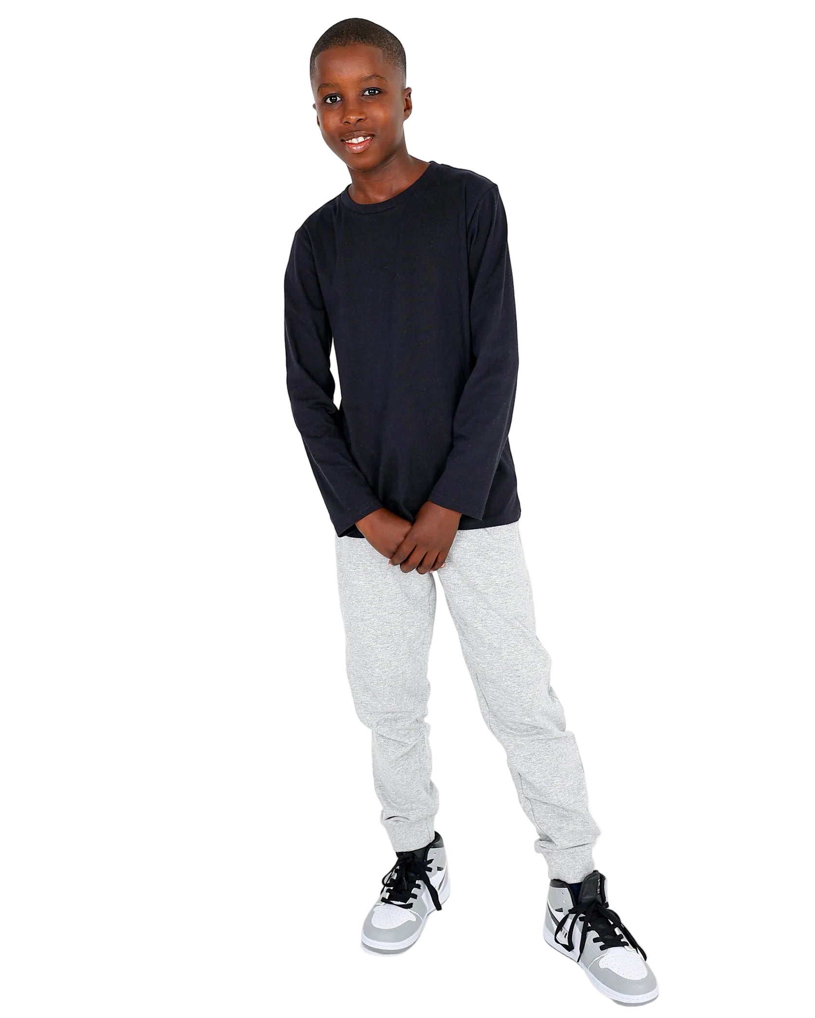 Black Long Sleeve Cotton Crew Neck T-Shirt