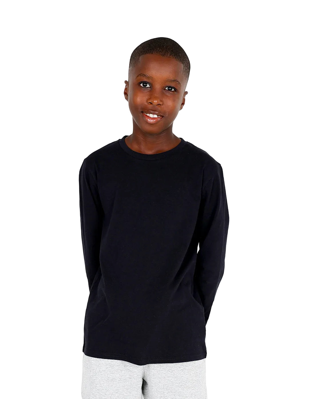 Black Long Sleeve Cotton Crew Neck T-Shirt