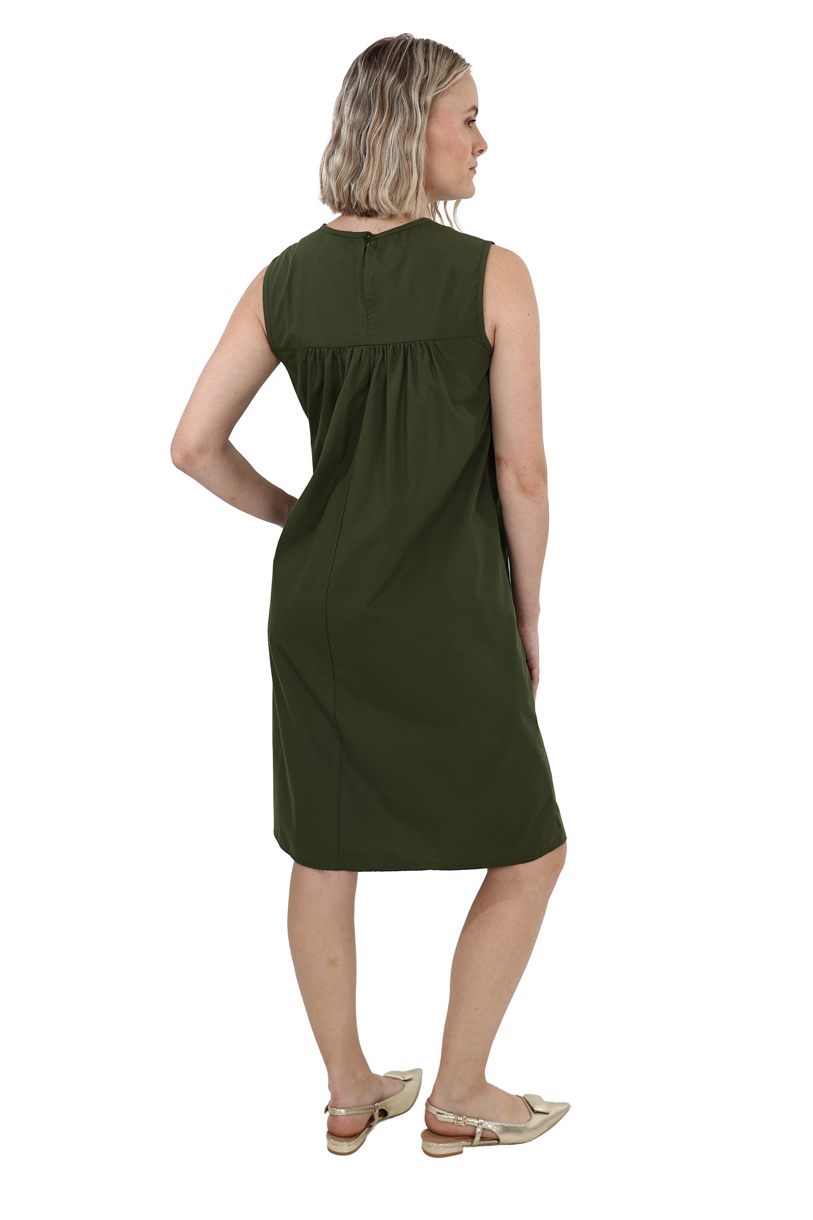 Sleeveless Olive Asymmetrical Detail Dress