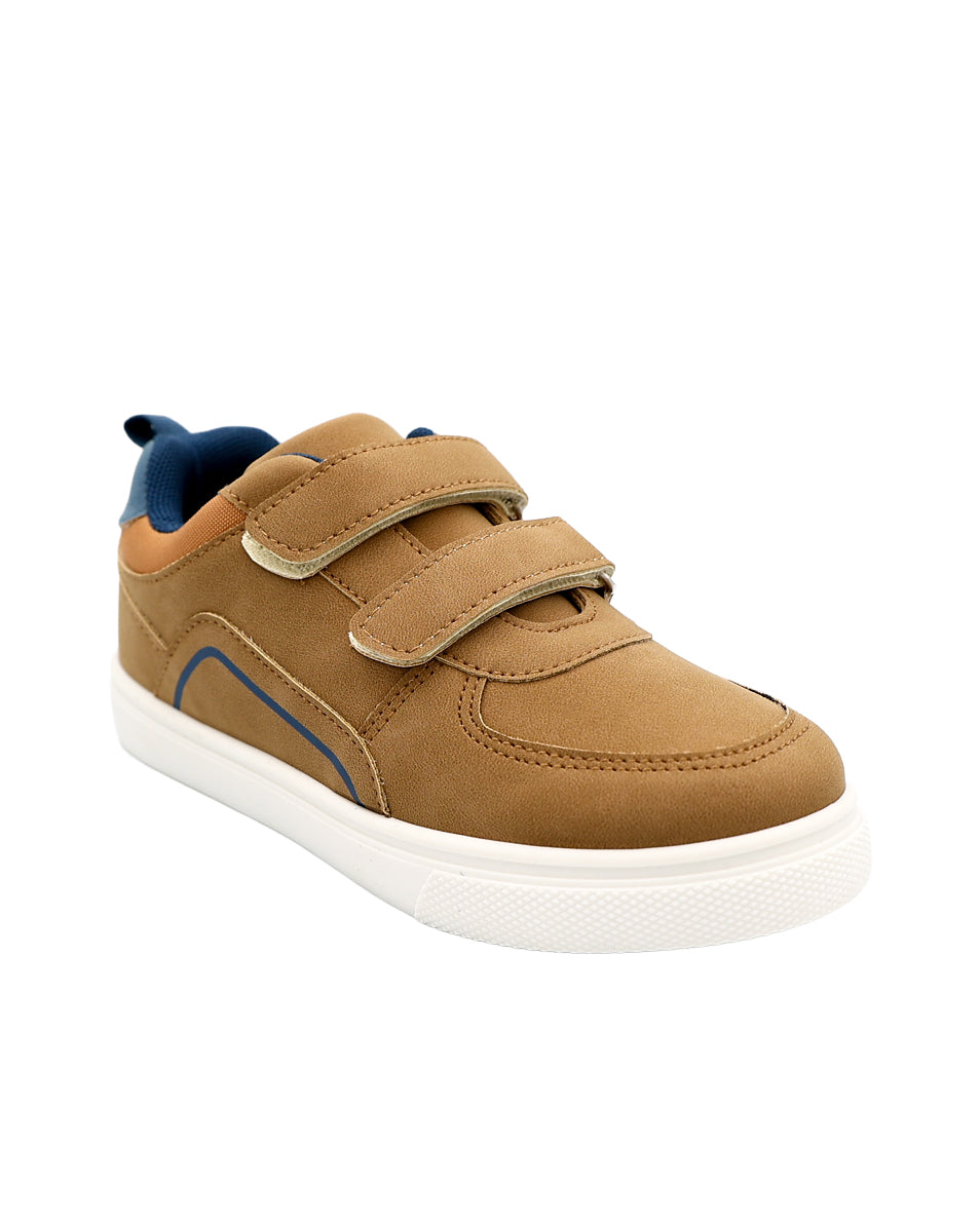 Boys Double Velcro Tan Sneaker