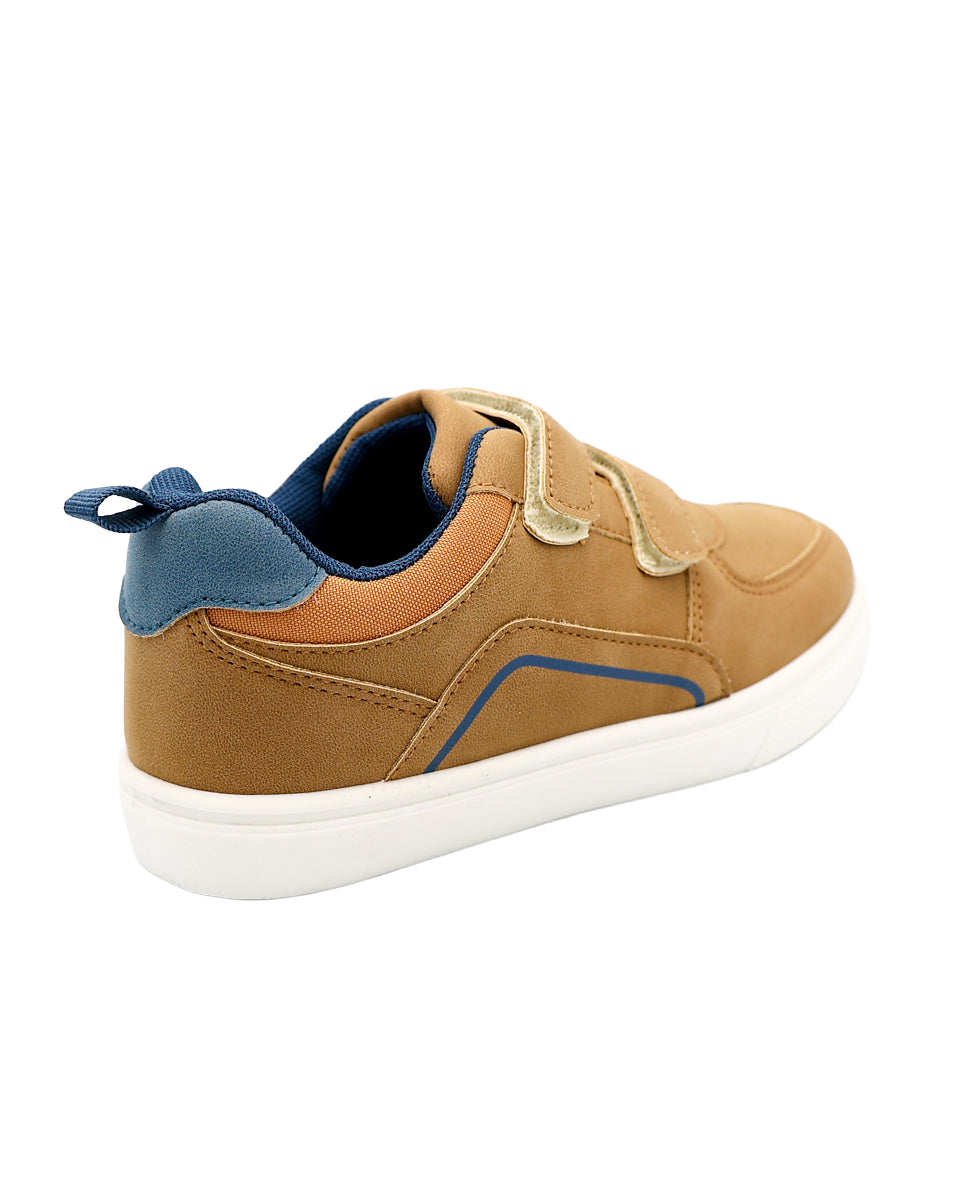 Boys Double Velcro Tan Sneaker
